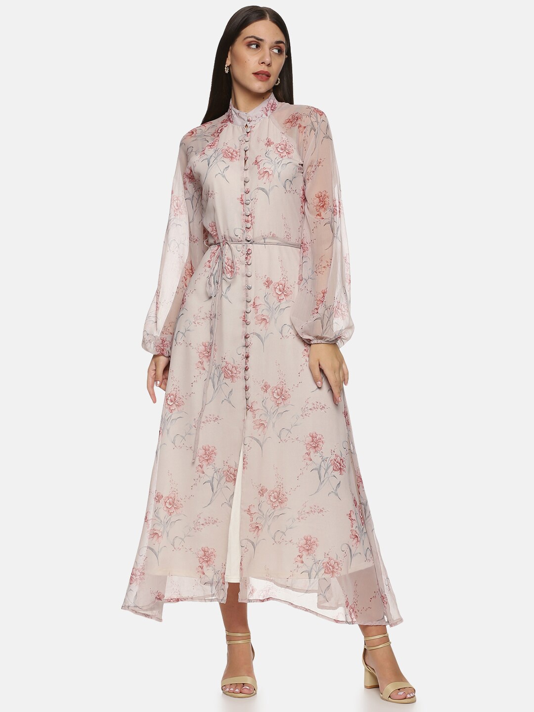 

ISU Floral Chiffon A-Line Cotton Maxi Dress, Beige