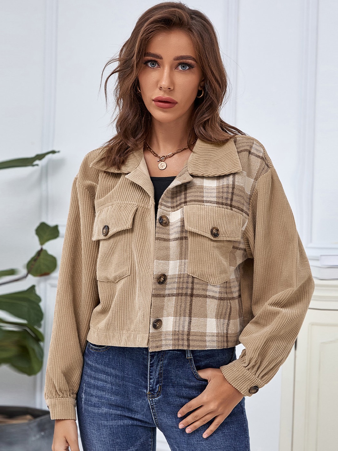 

BoStreet Women Khaki Crop Tailored Jacket