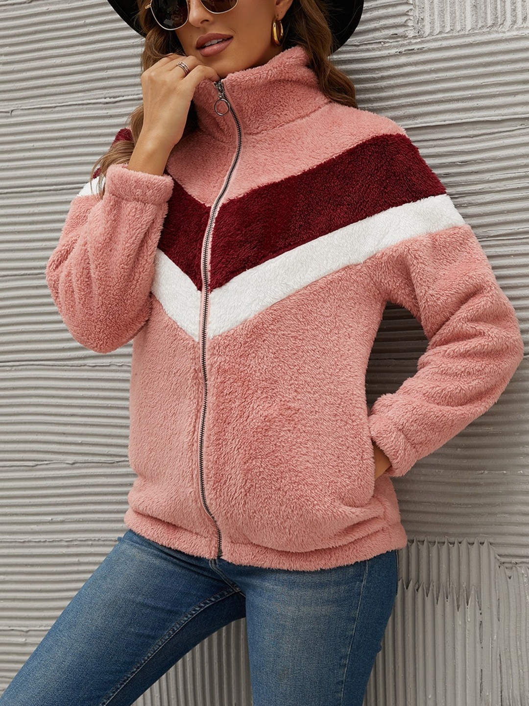 

BoStreet Women Pink Maroon Colourblocked Longline Tailored Jacket
