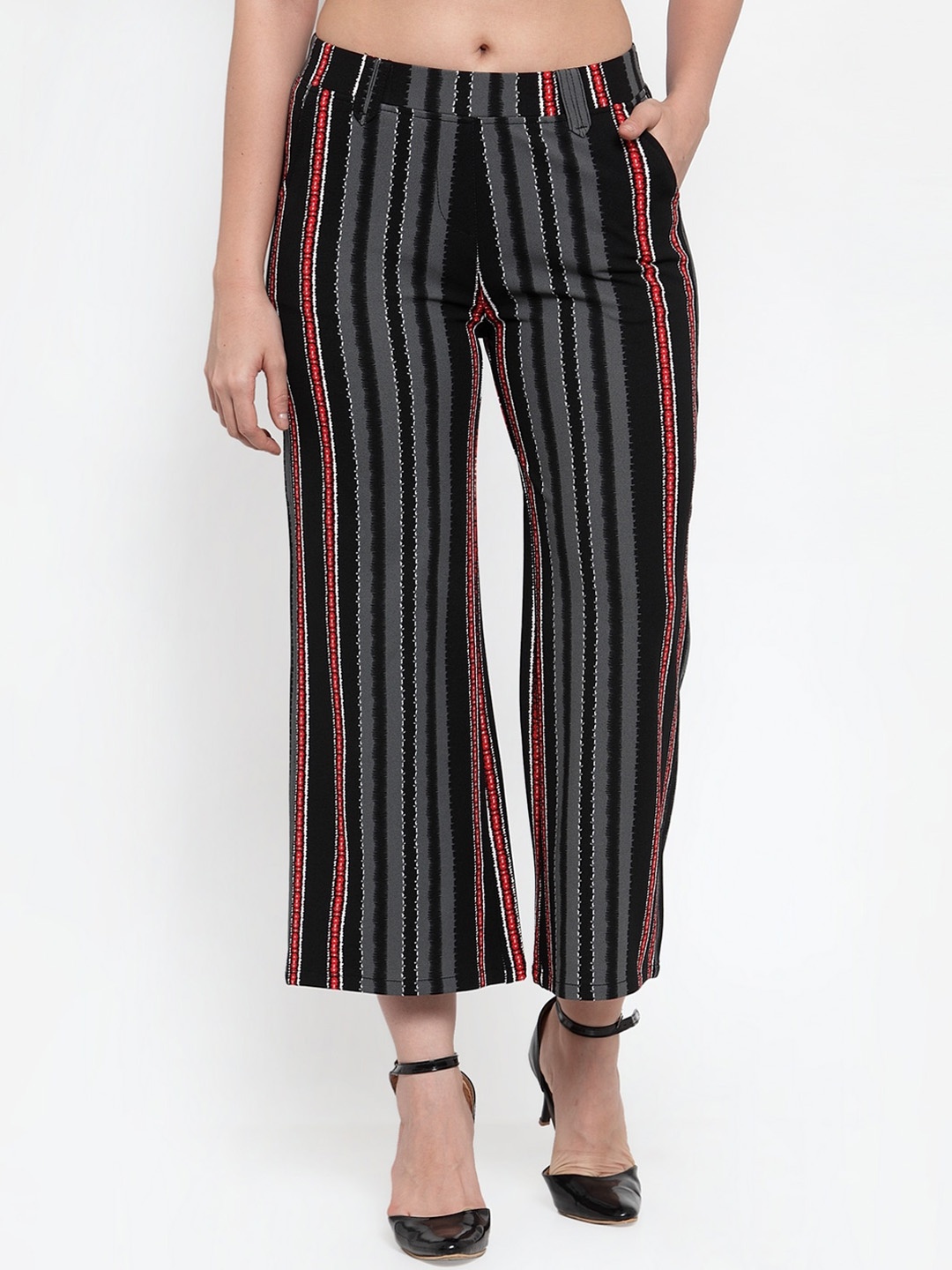 

Westwood Women Grey Striped Relaxed Straight Leg Loose Fit Easy Wash Trouser