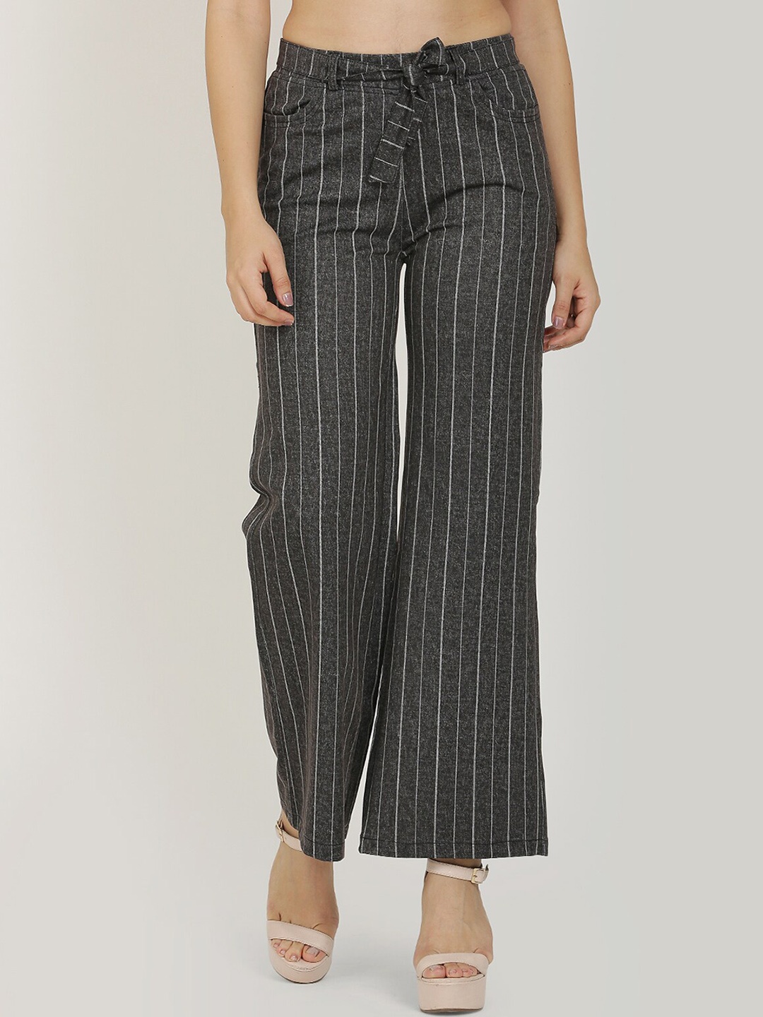 

Westwood Women Black Striped Relaxed Straight Leg Loose Fit Easy Wash Trouser