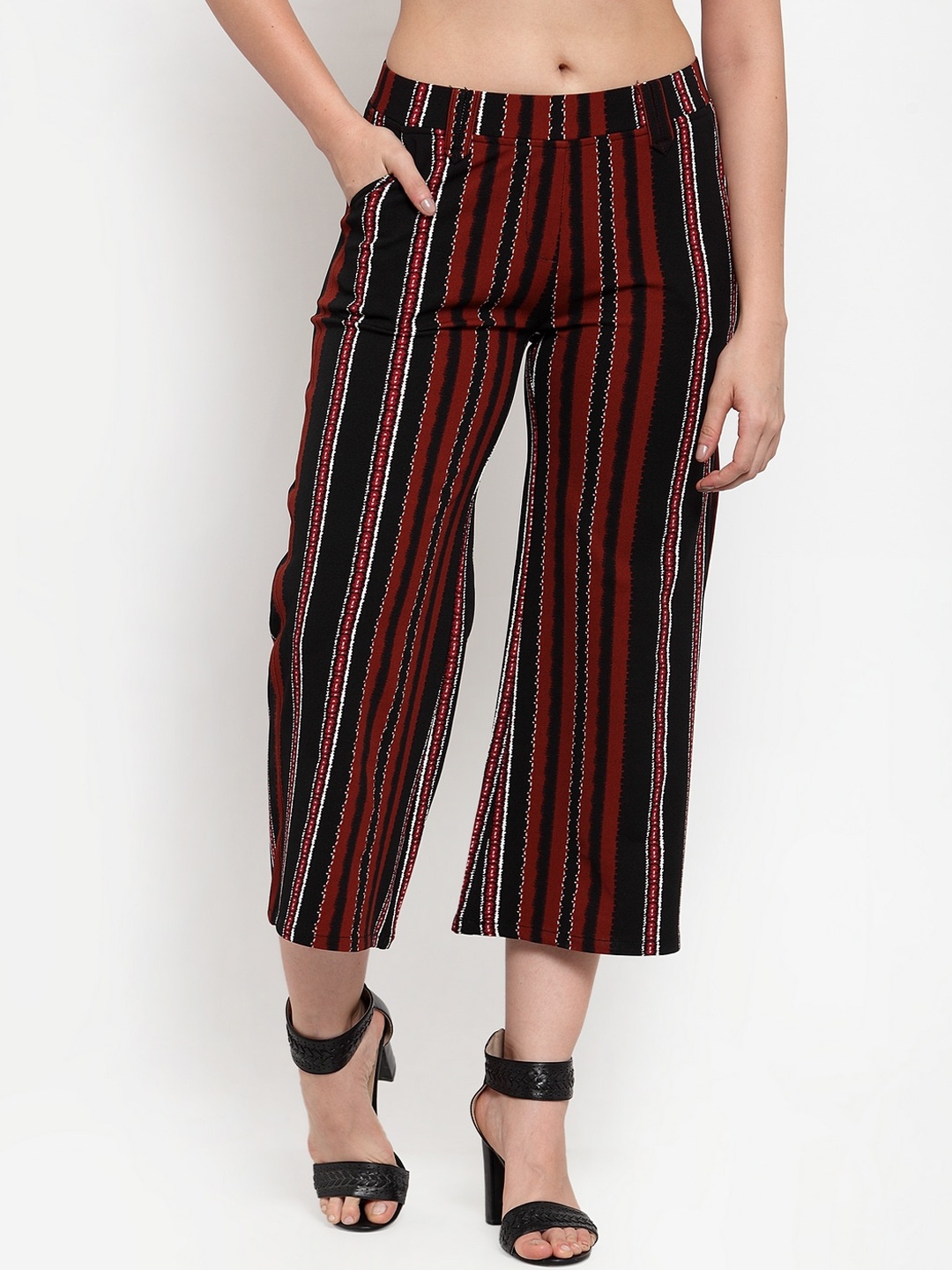 

Westwood Women Red Striped Relaxed Straight Leg Loose Fit Easy Wash Trousers