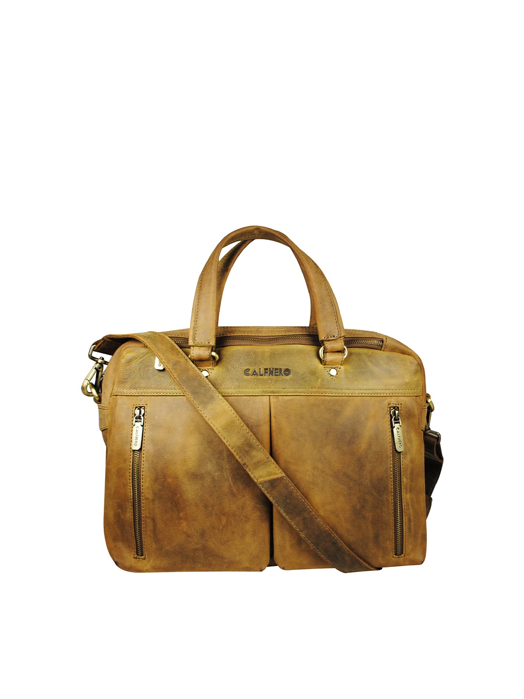

CALFNERO Men Brown & Gold-Toned Messenger Bag