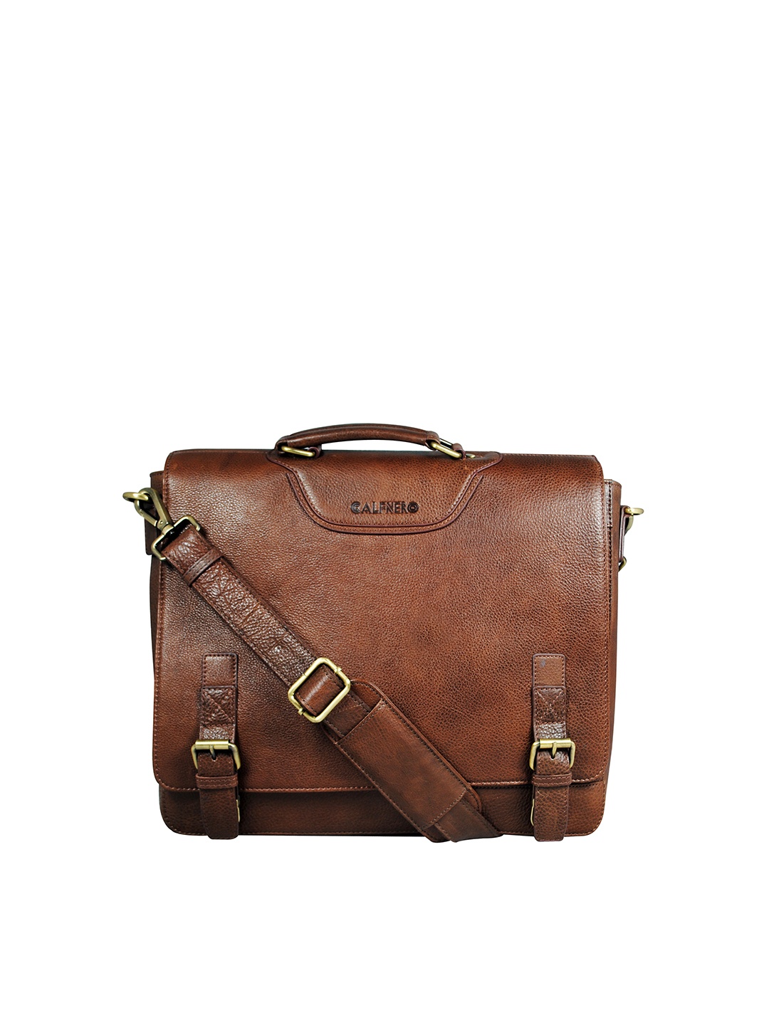 

CALFNERO Men Leather Messenger Bag, Brown