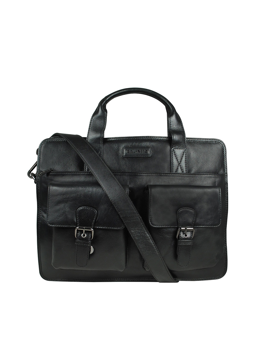 

CALFNERO Men Black Leather Business Portfolio Messenger Bag