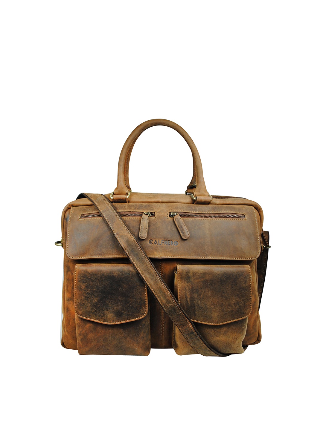 

CALFNERO Men Brown & Black Genuine Leather Messenger Bag