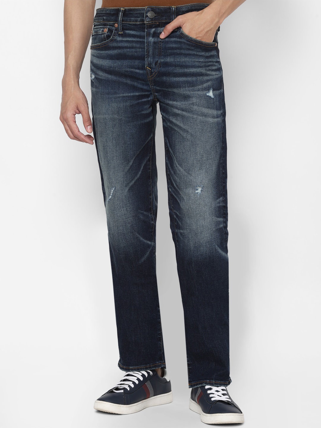

AMERICAN EAGLE OUTFITTERS Men Blue Skinny Fit Mildly Distressed Light Fade Jeans