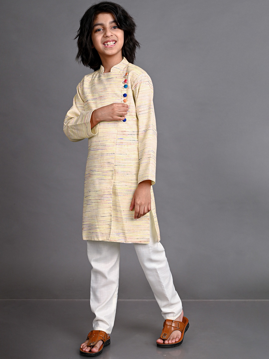 

VESHAM Boys Cream-Coloured Kurta with Pyjamas
