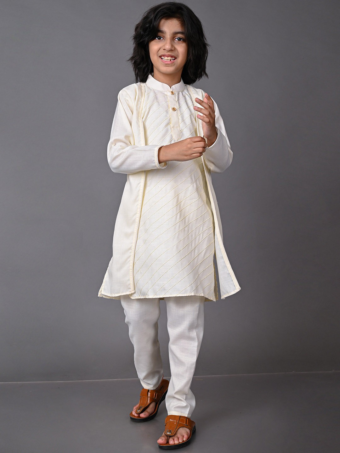 

VESHAM Boys Cream-Coloured Kurta Set with Pyjamas