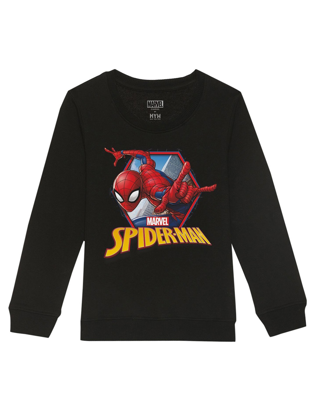 

Marvel by Wear Your Mind Unisex Kids Black Spiderman Printed Sweatshirt