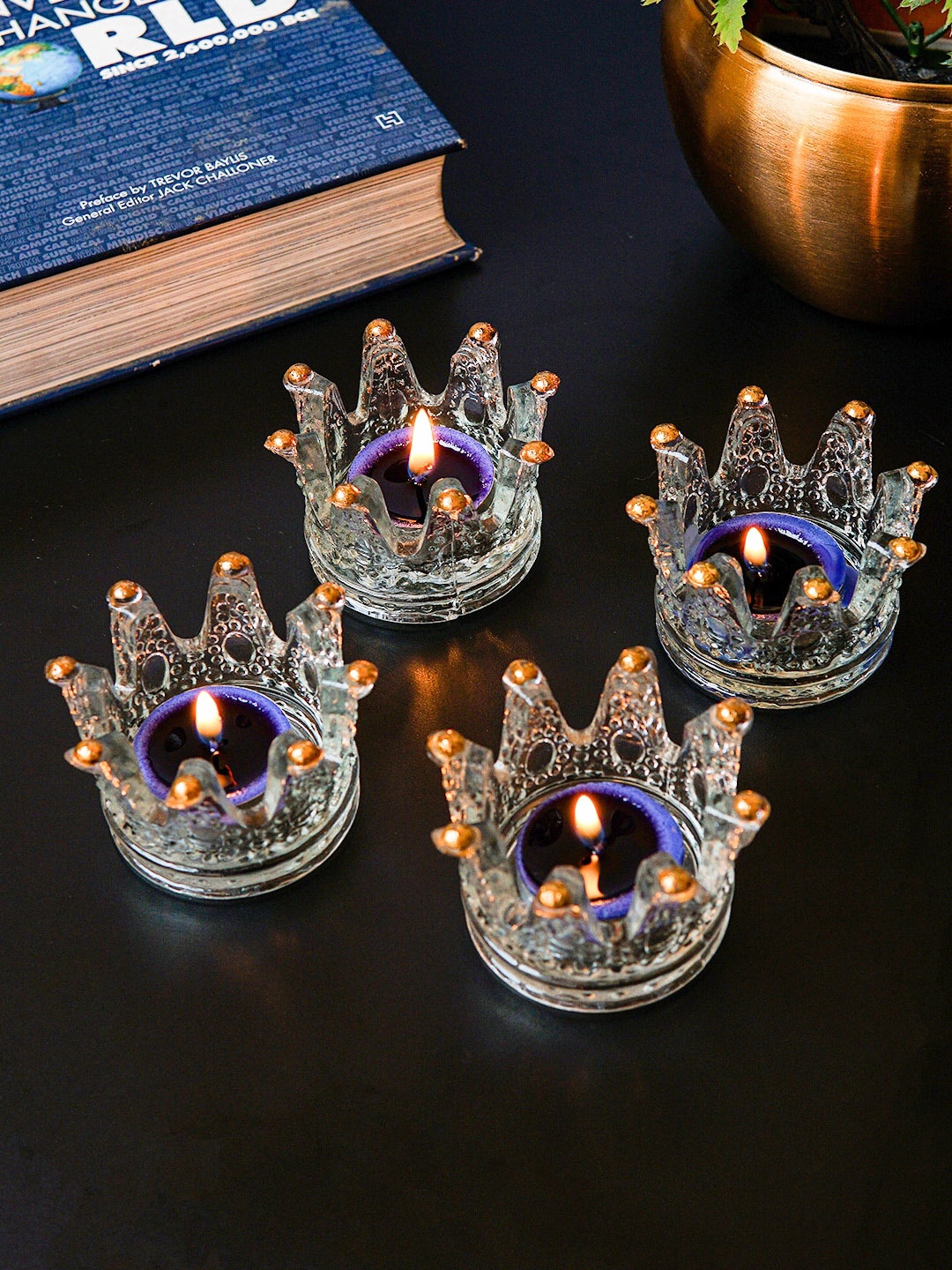 

StatueStudio Set Of 4 Crystal Diya, Silver