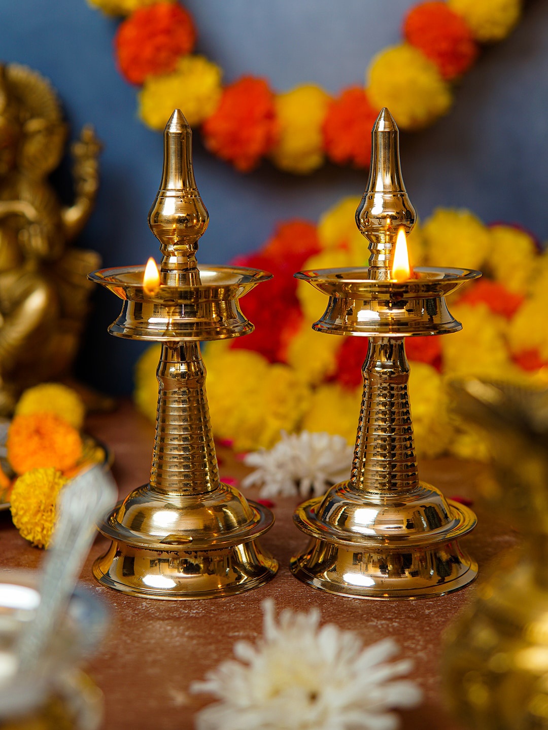 

StatueStudio Set Of 2 Gold-Toned Brass Diya Pooja Essentials