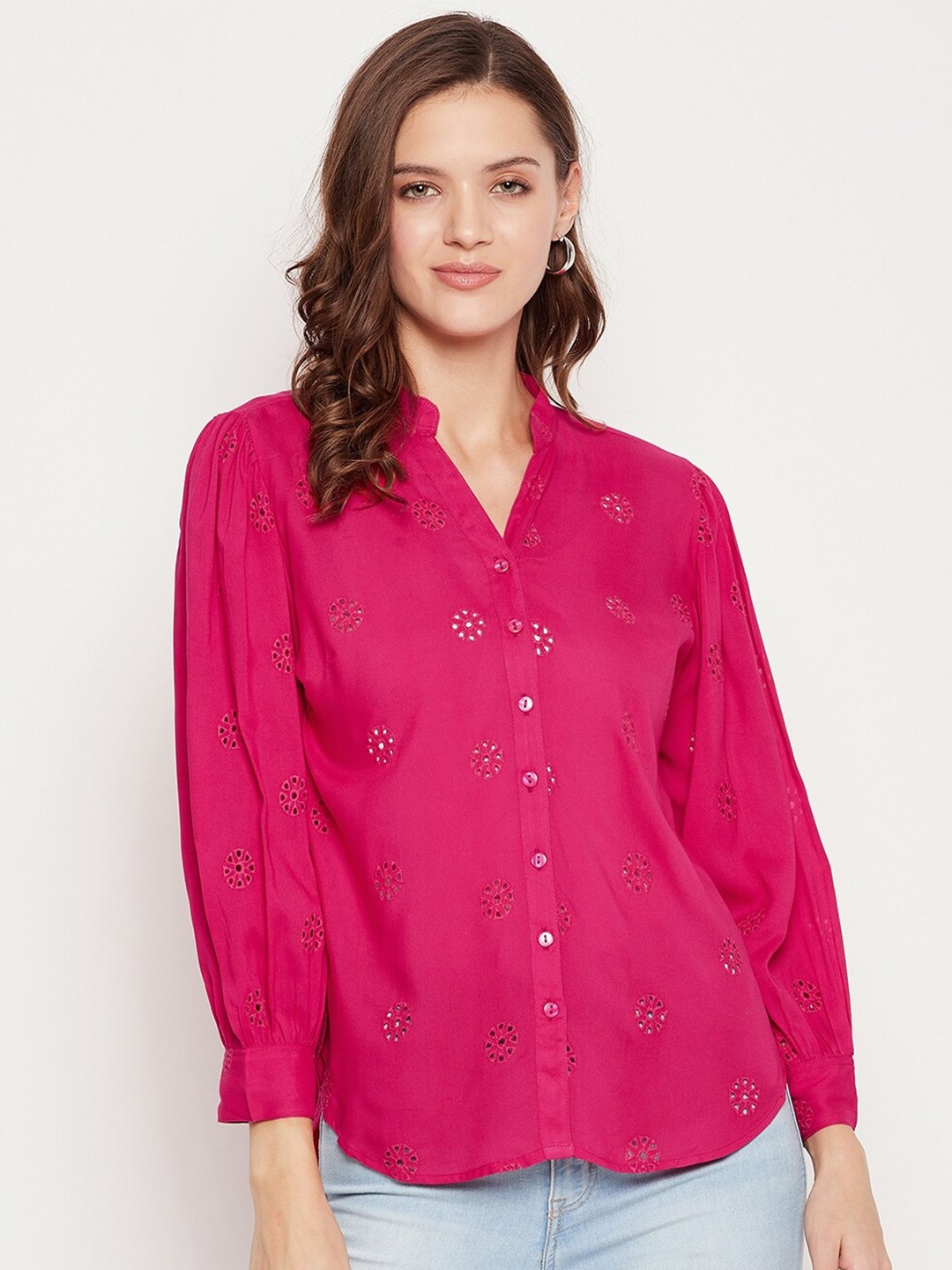 

Ruhaans Women Fuchsia Classic Casual Shirt