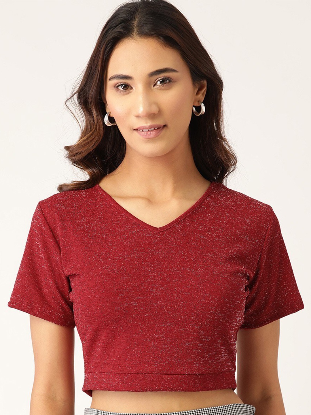 

RIVI Women Maroon V-Neck Crop Top