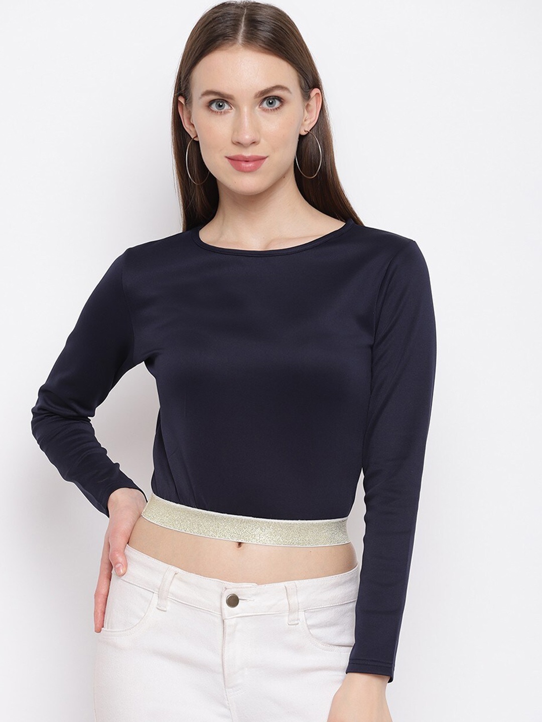 

RIVI Navy Blue Scuba Crop Top