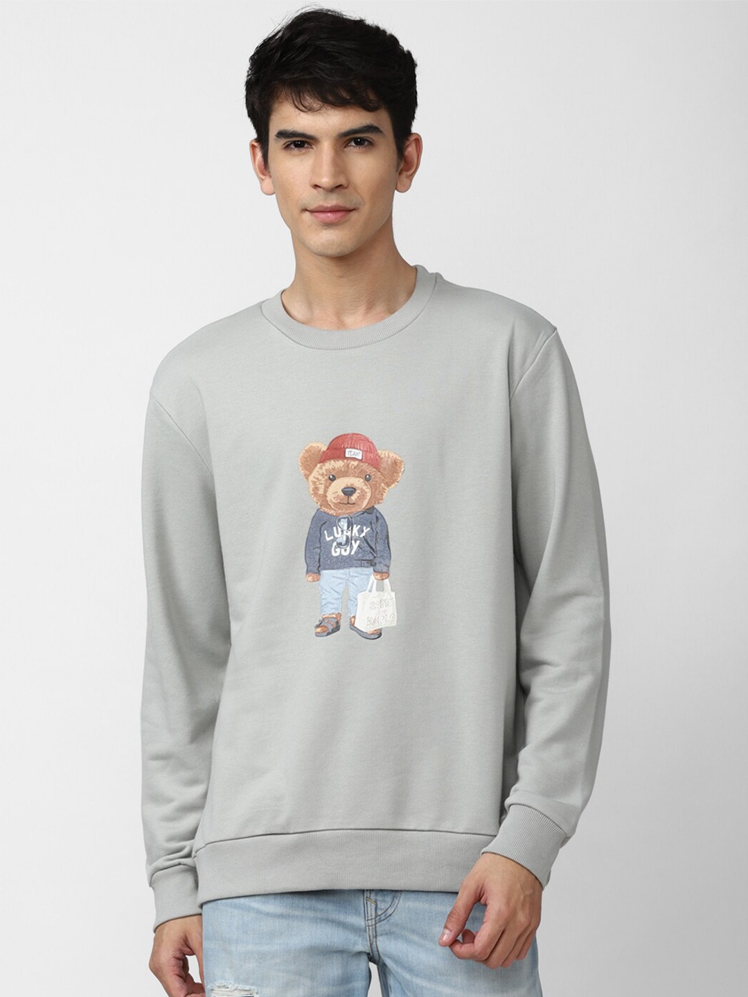 

FOREVER 21 Men Grey Graphic Printed Cotton Sweatshirt