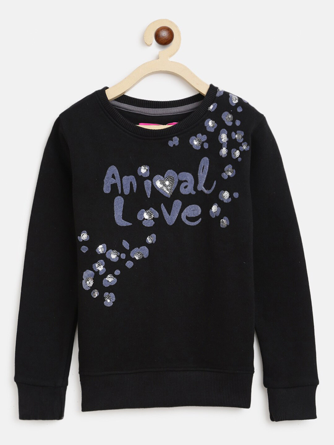 

TALES & STORIES Girls Black Sequined Embellished Pullover Sweatshirt