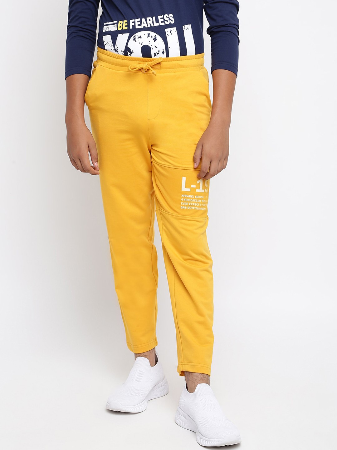 

Lil Tomatoes Boys Mustard Typography Drawstring Printed Track Pants