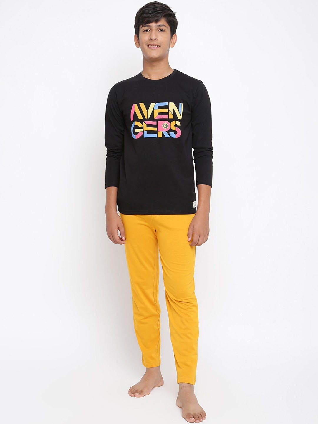 

Lil Tomatoes Boys Black & Yellow Printed Night suit
