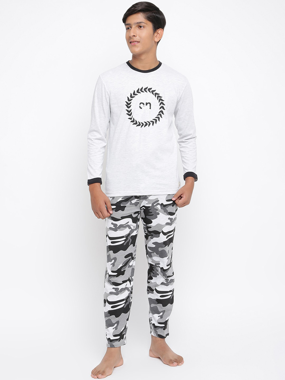 

Lil Tomatoes Boys Grey & Black Printed Night suit