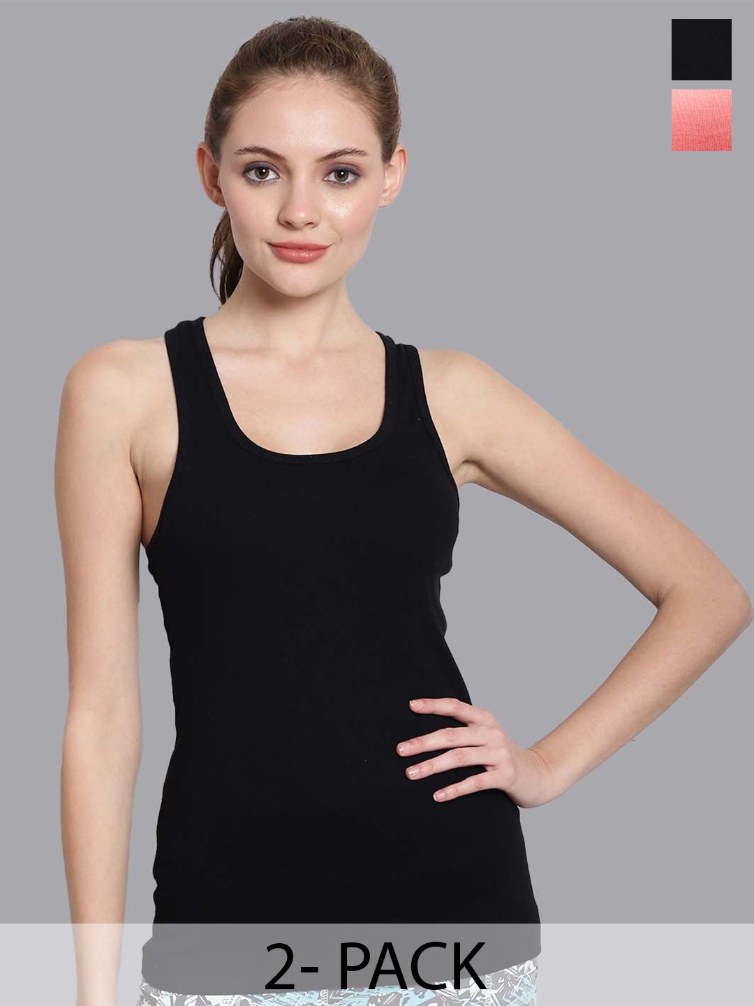 Friskers Women Pack Of 2 Black & Coral Tank Top
