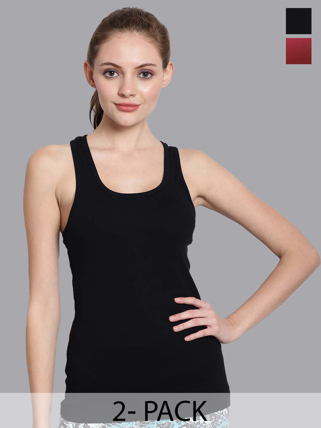 

Friskers Women Pack Of 2 Black & Maroon Tank Top
