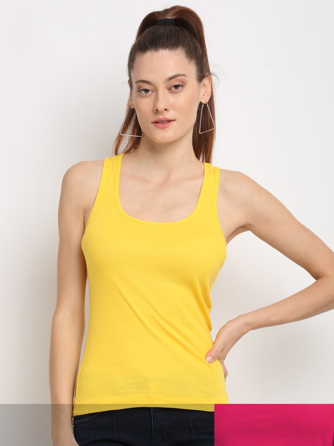 

Friskers Pack Of 2 Yellow & Pink Tank Top