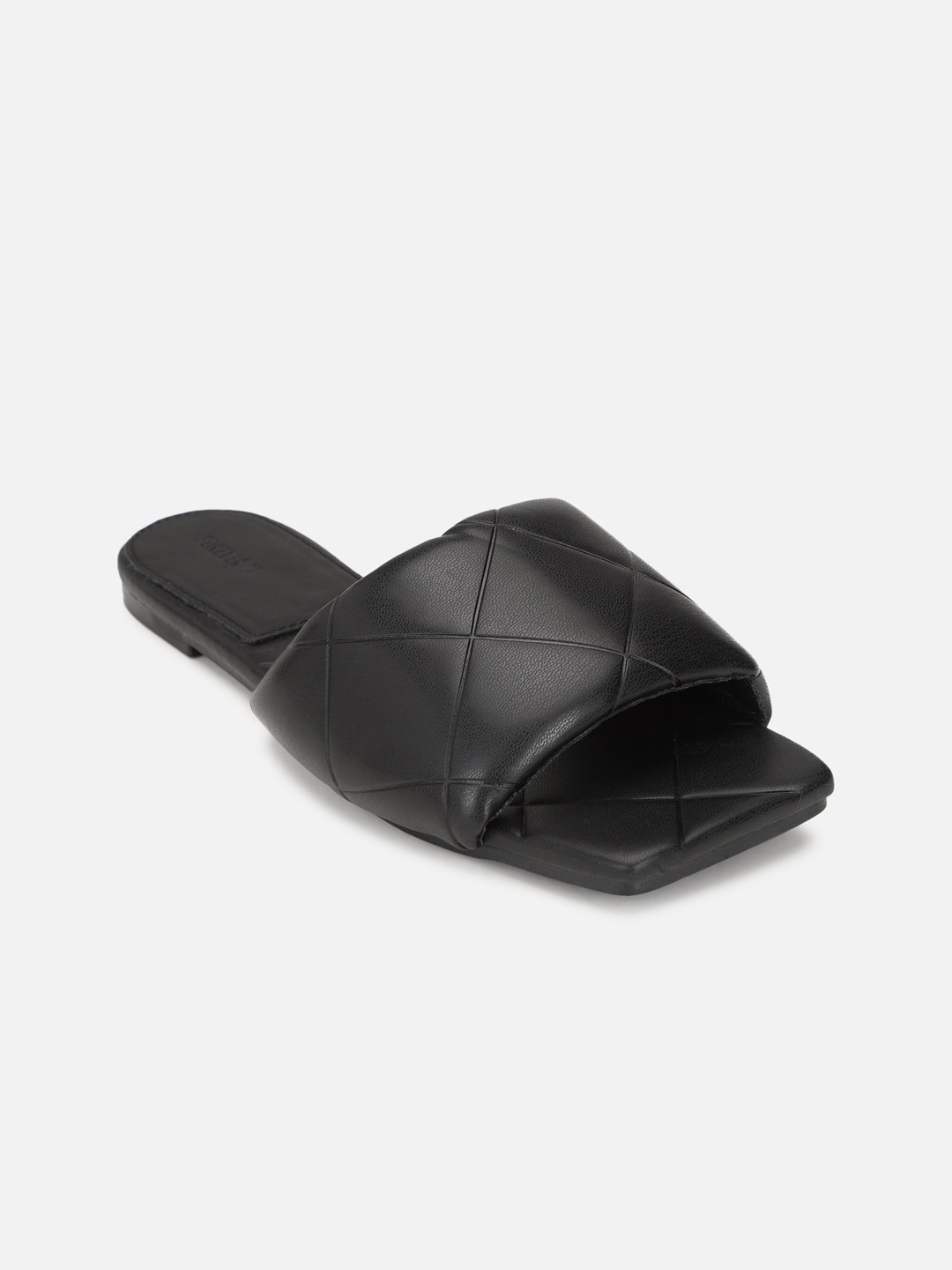 

FOREVER 21 Women Black Textured Open Toe Flats
