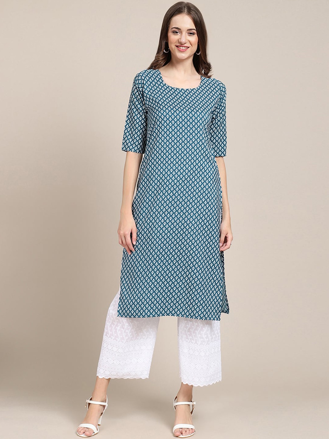 

Ethnic basket Women Pack of 5 Blue & Yellow Printed Block Print Crepe Kurta