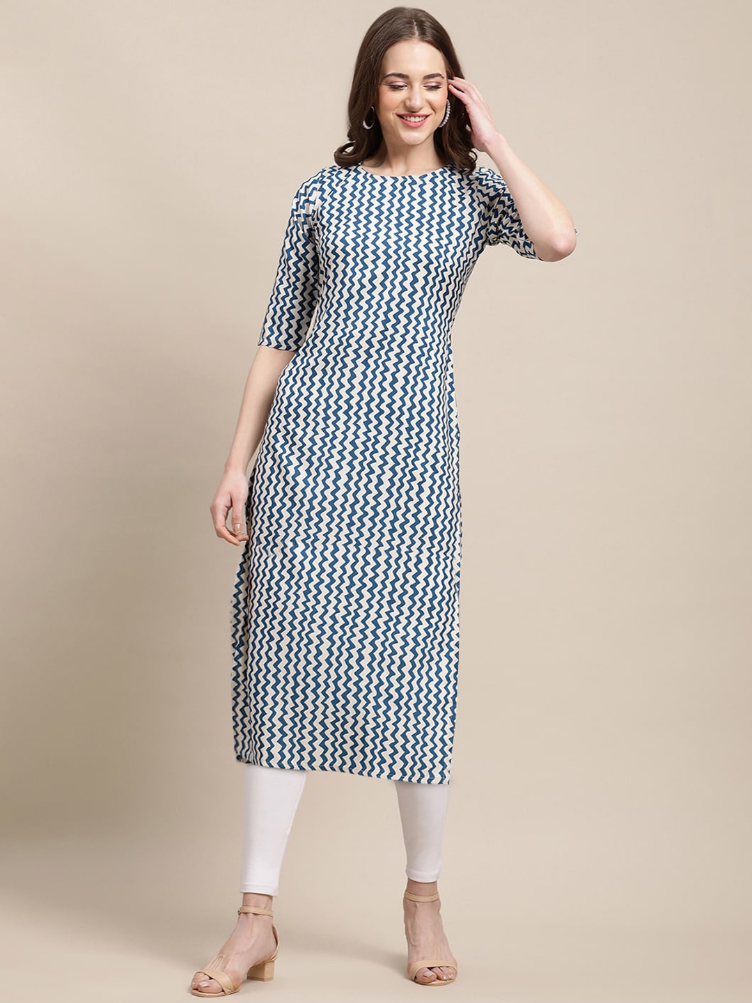 

Ethnic basket Women Pack of 5 Blue & Grey Printed Block Print Crepe Kurta