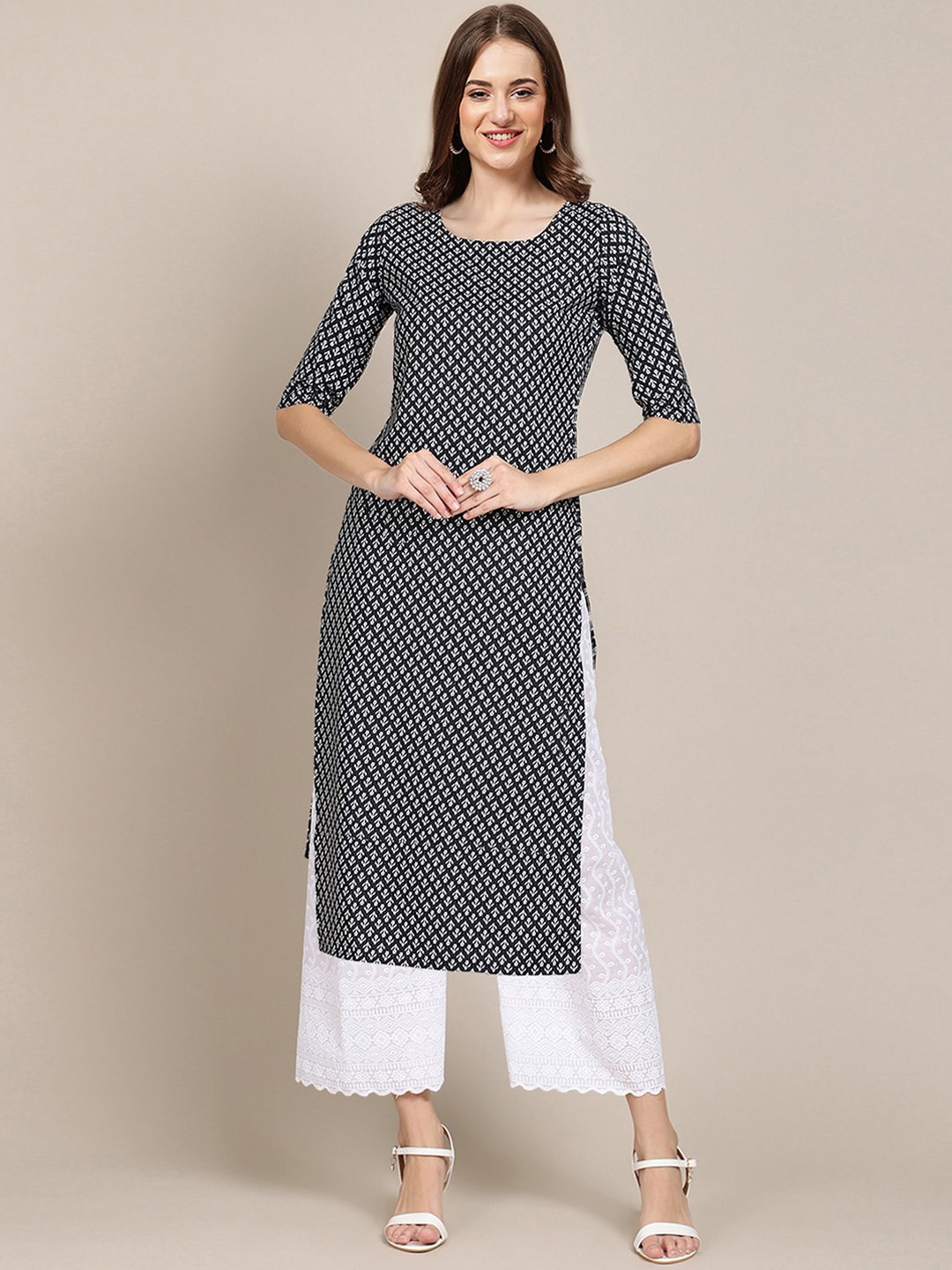

Ethnic basket Women Pack of 5 Black & Yellow Printed Block Print Crepe Kurta