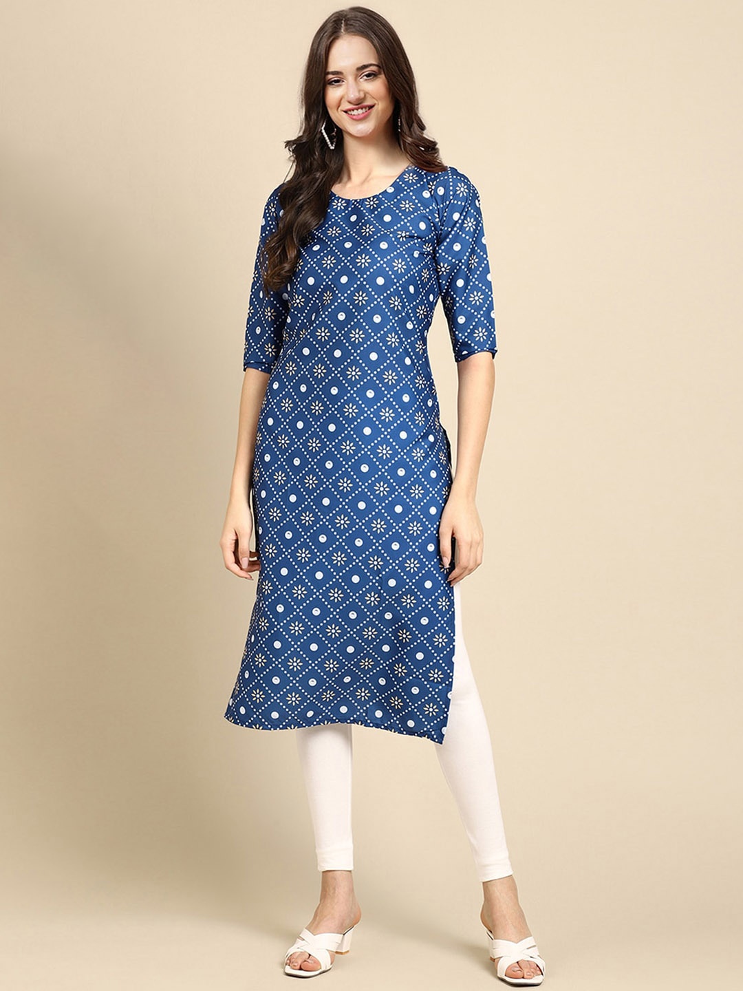 

Ethnic basket Women Pack of 5 Printed Block Print Crepe Kurta, Coral