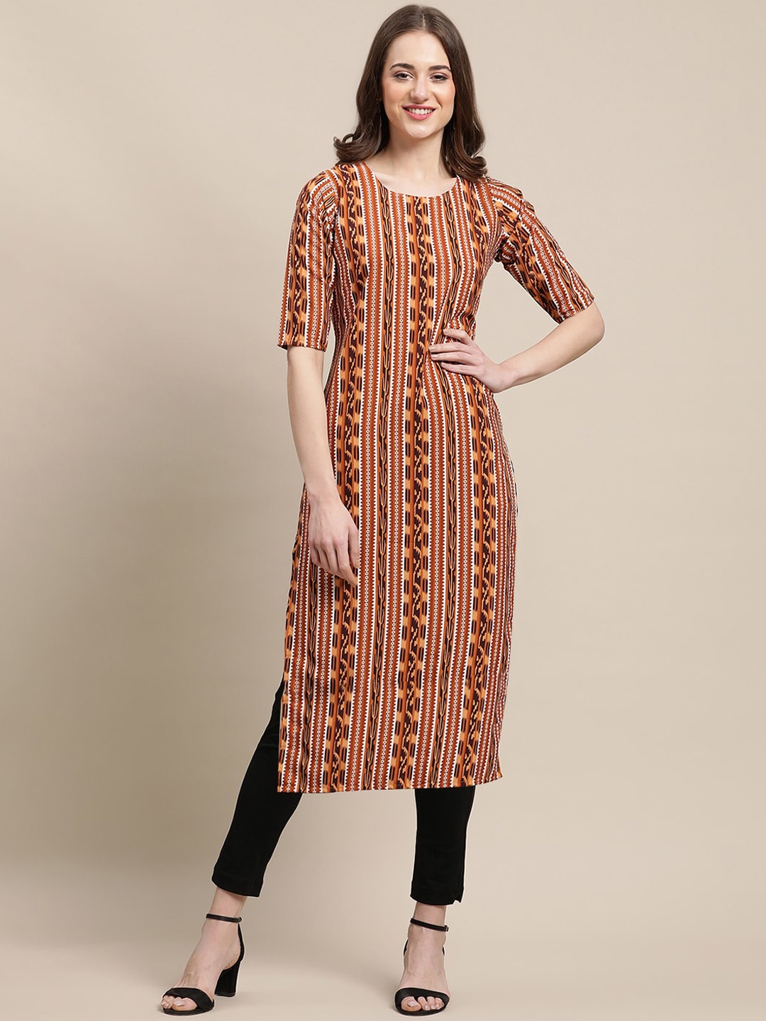 

Ethnic basket Women Pack Of 5 Geometric Printed Block Print Crepe Kurta, Multi