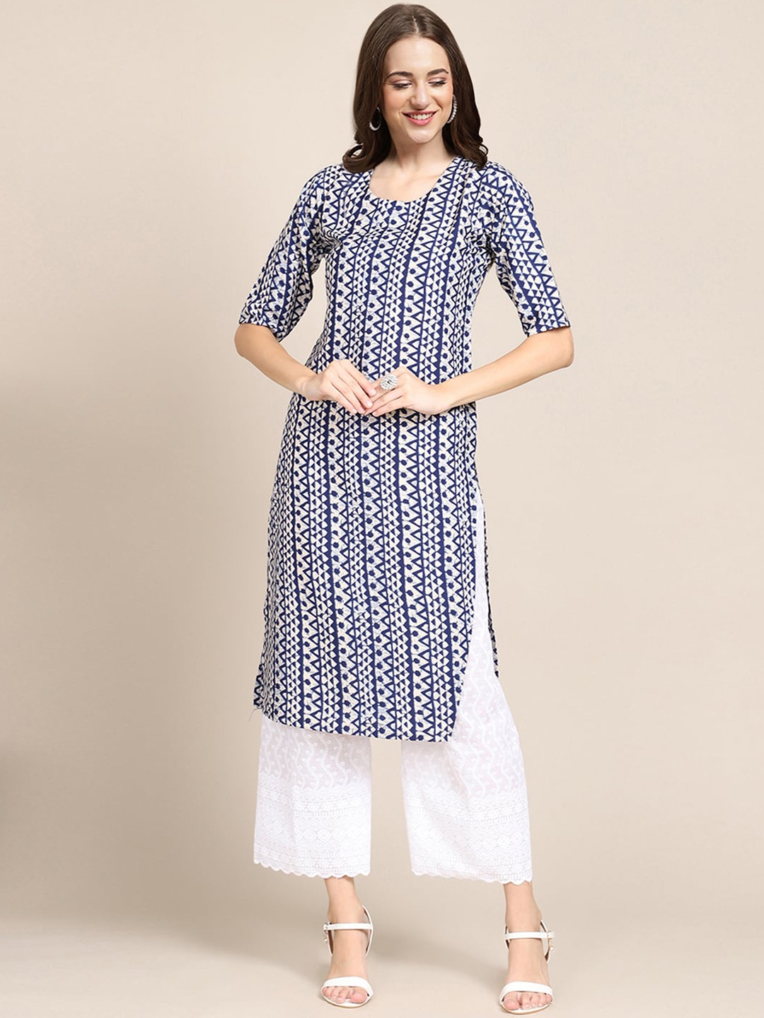 

Ethnic basket Women Pack Of 5 Ethnic Motifs Printed Block Print Crepe Kurta, Blue