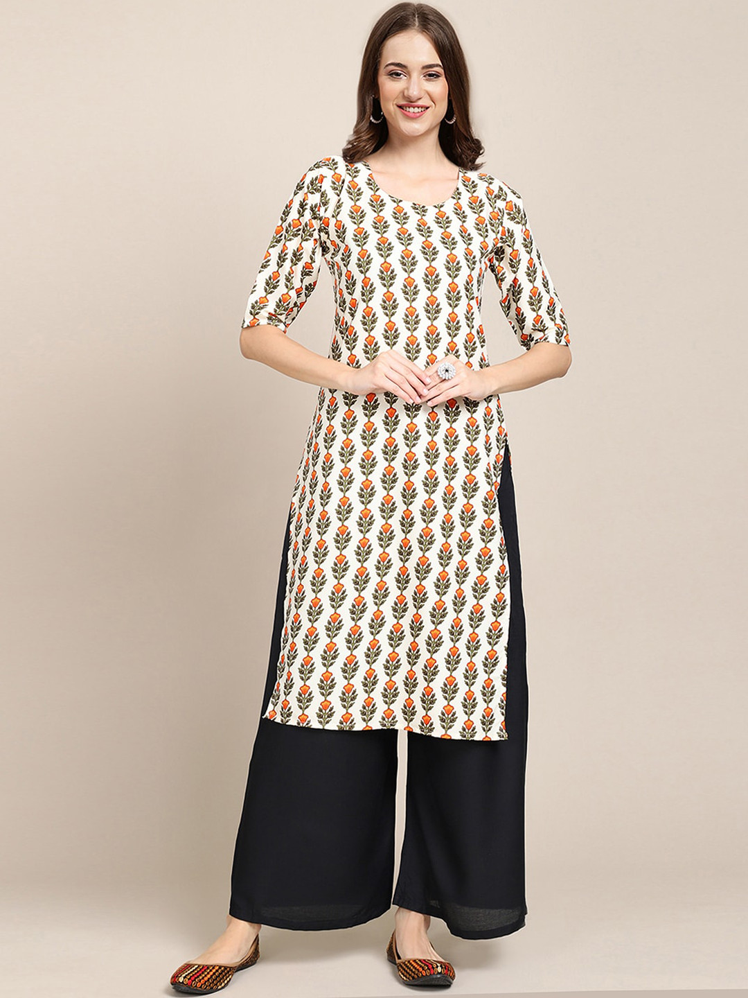 

Ethnic basket Women Pack Of 5 Floral Printed Block Print Crepe Kurta, Blue