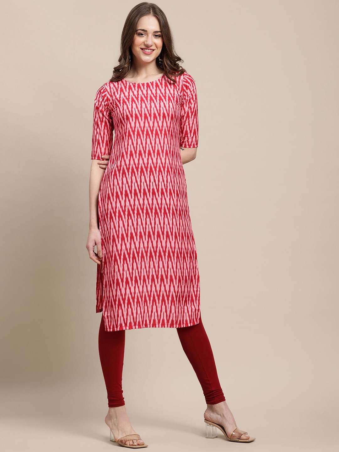 

Ethnic basket Women Pack Of 5 Geometric Block Print Crepe Kurta, Red