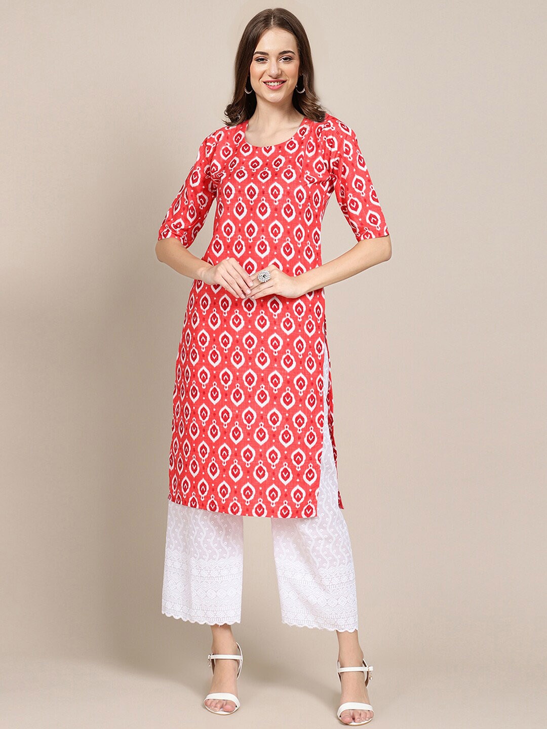 

Ethnic basket Pack of 5 Women Ethnic Motifs Printed Block Print Crepe Kurta, Coral