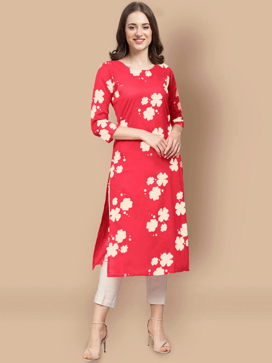 

Ethnic basket Women Multicoloured Floral Embroidered Thread Work Block Print Crepe Kurta, Multi