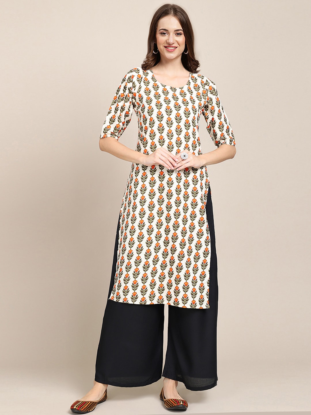 

Ethnic basket Women Multicoloured Ethnic Motifs Printed Cold-Shoulder Sleeves Thread Work Block Print Crepe Kurta, Multi