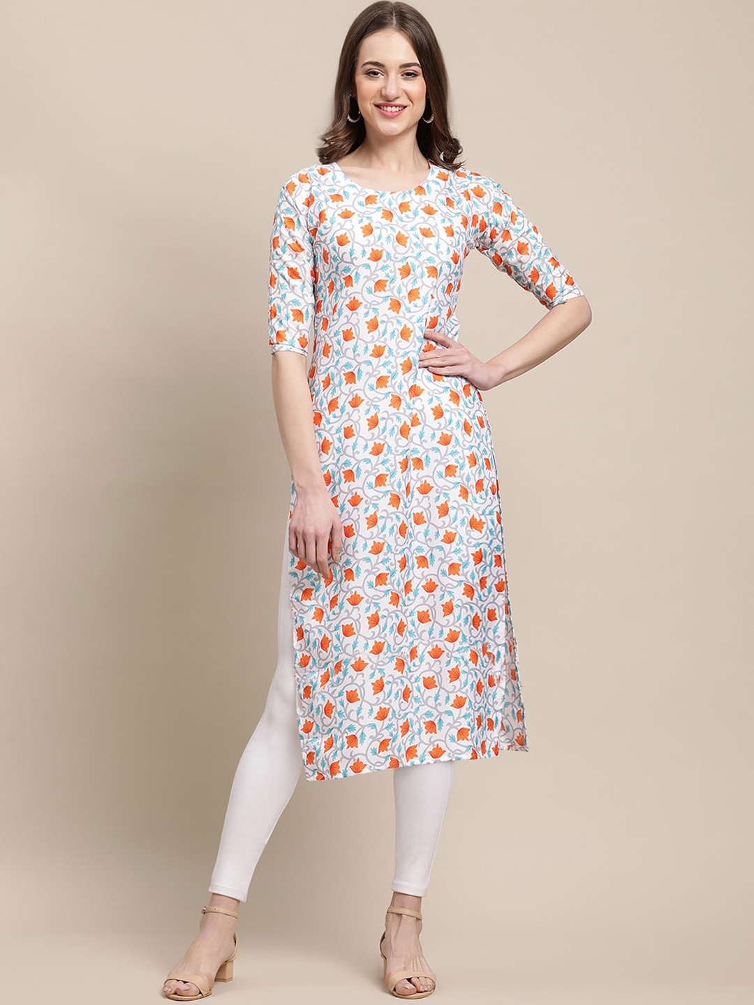 

Ethnic basket Women Multicoloured Ethnic Motifs Printed Chikankari Block Print Crepe Kurta, Multi