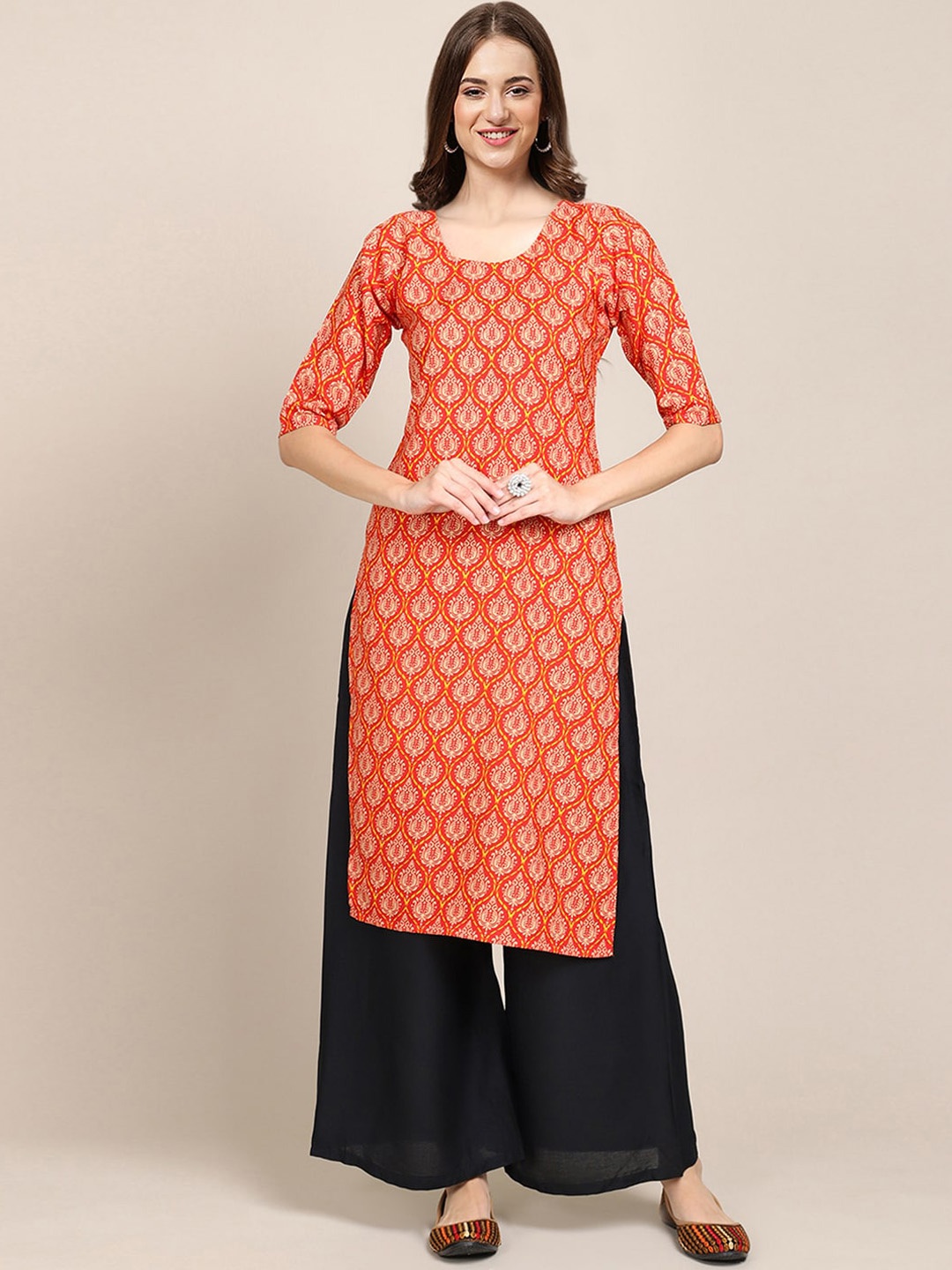 

Ethnic basket Women Multicoloured Geometric Printed Block Print Crepe Kurta, Multi