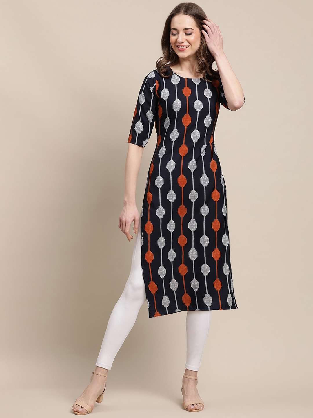

Ethnic basket Women Pack Of 4 Ethnic Motifs Printed Crepe Kurta, Black