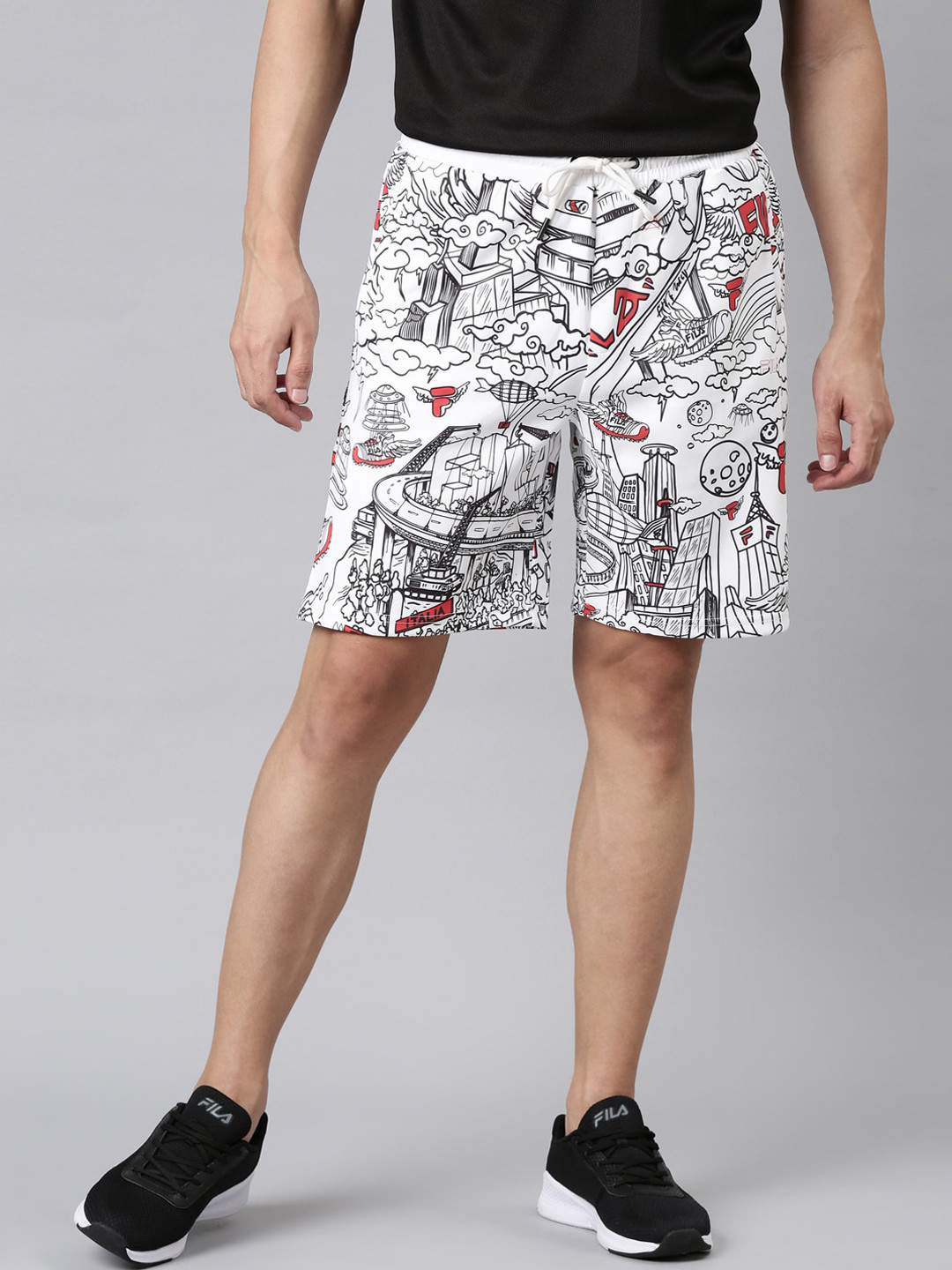 

FILA Men Graphic Printed Casual Shorts, White