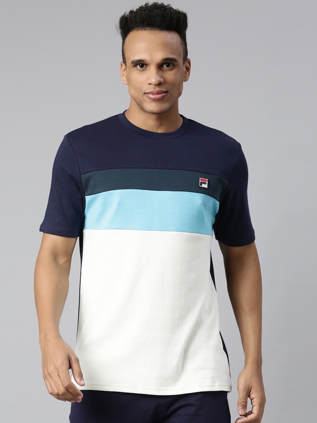 

FILA Men Colourblocked T-shirt, Blue