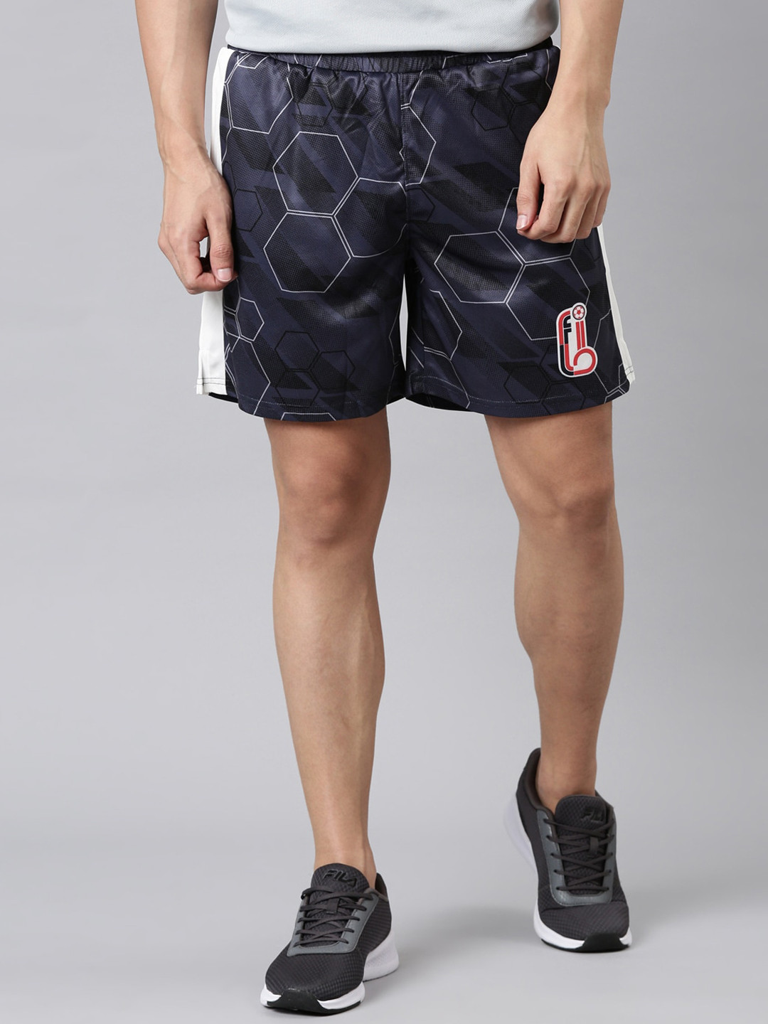 

FILA Men Geometric Printed Sports Shorts, Blue