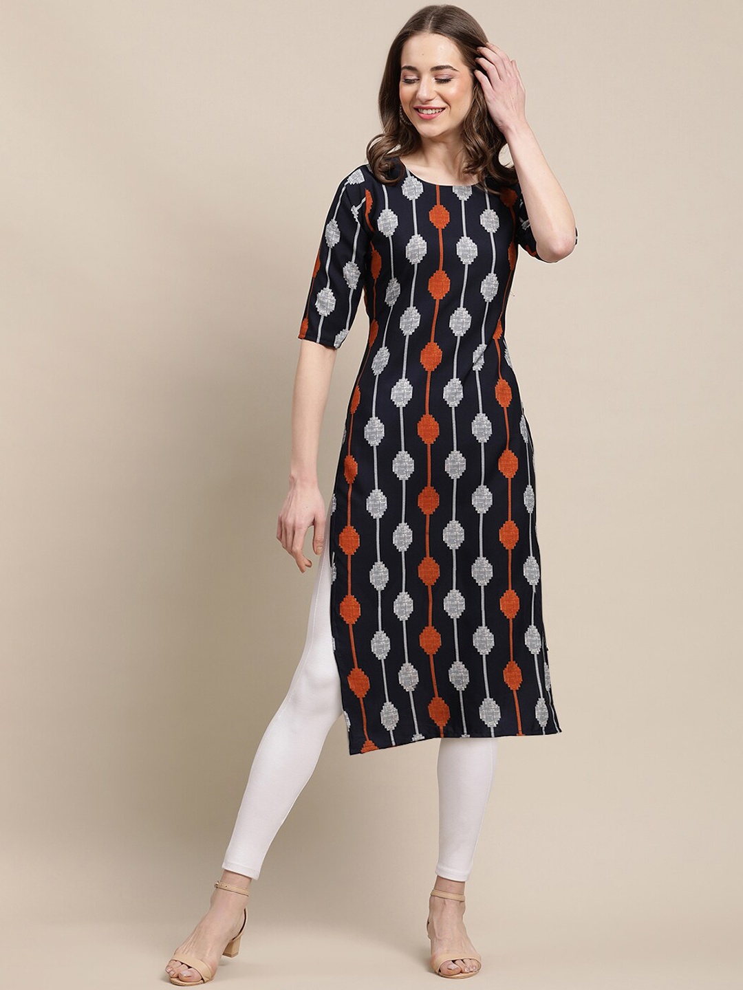 

Ethnic basket Women Pack of 5 Printed Block Print Crepe Kurta, Black