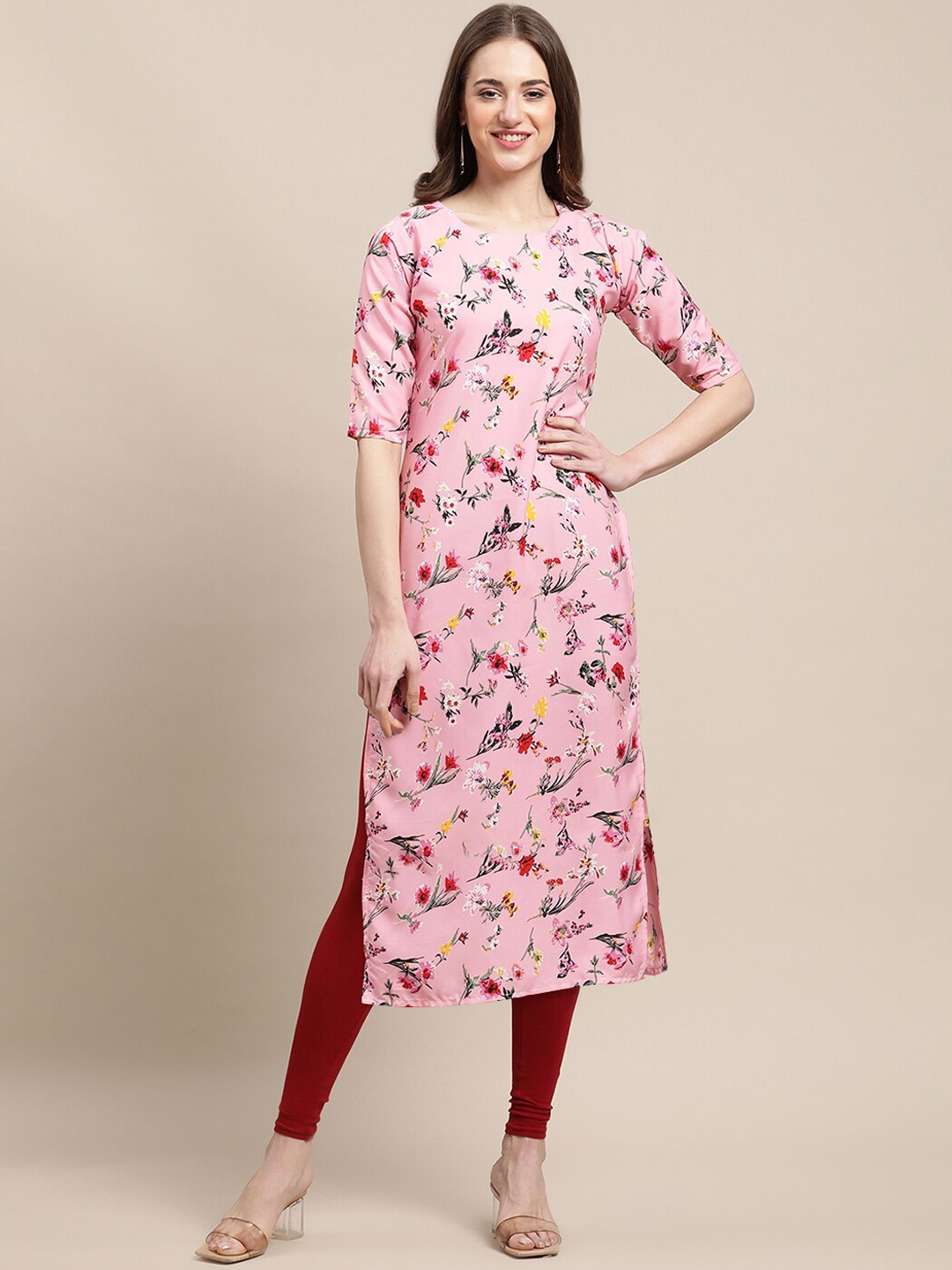 

Ethnic basket Women Pack of 5 Printed Block Print Crepe Kurta, Pink