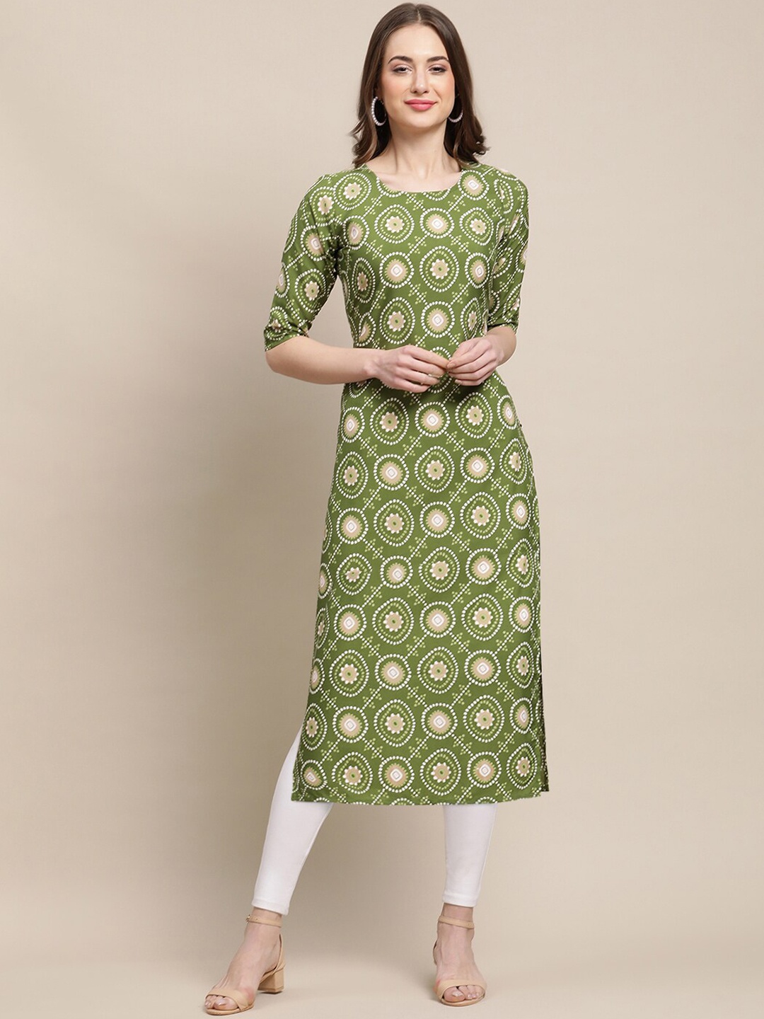 

Ethnic basket Women Pack of 5 Printed Block Print Crepe Kurta, Green