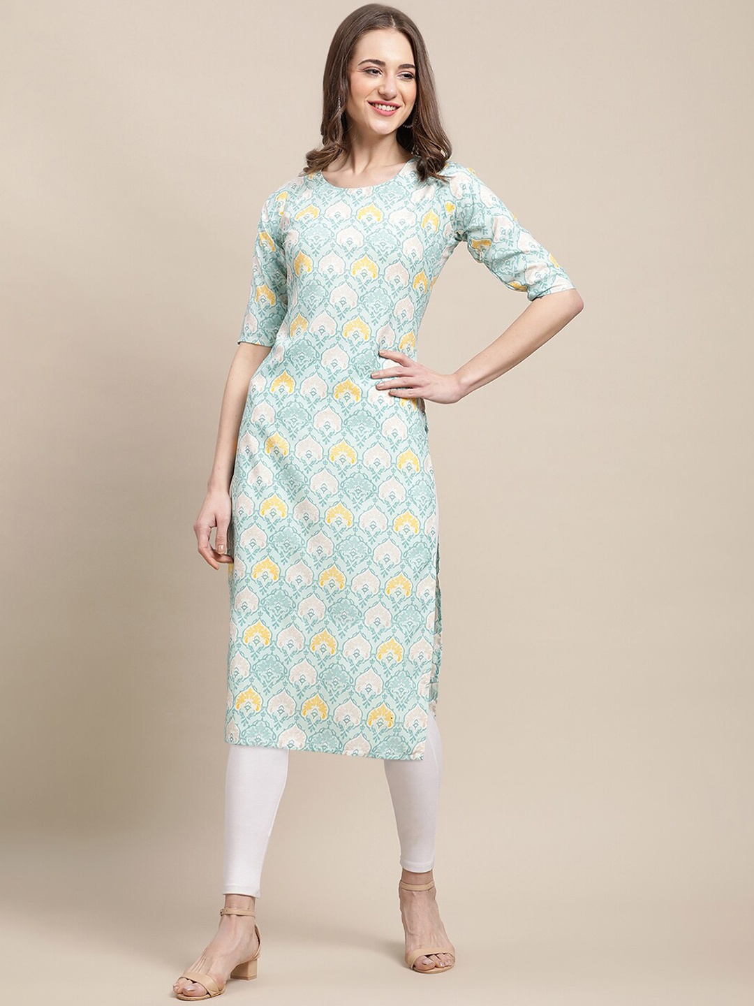 

Ethnic basket Women Pack of 5 Block Print Crepe Kurta, Blue