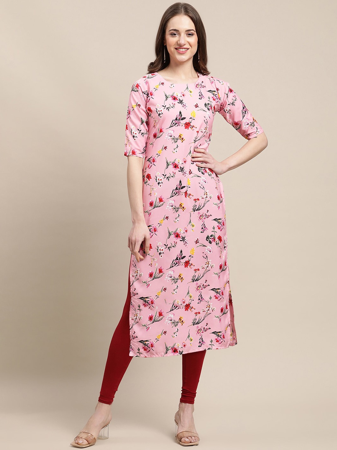 

Ethnic basket Pack of 5 Women Floral Printed Block Print Crepe Kurta, Pink